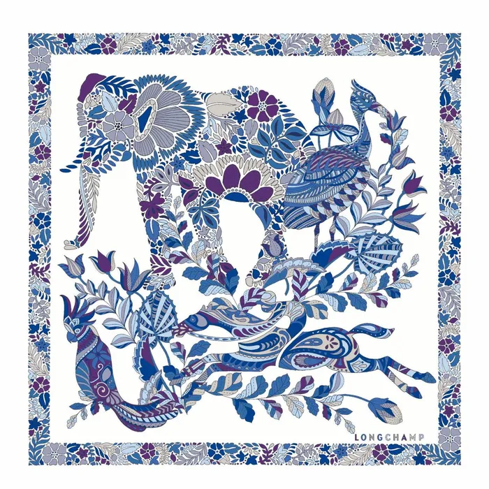 Women Fort Longchamp Silk Scarf 50 Electric Blue Longchamp Silk Scarves