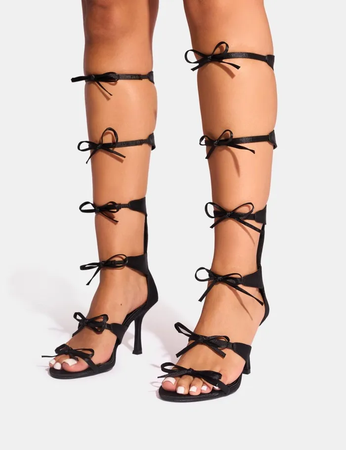 Women Gaya Black High Leg Bow Detail Mid Heels Black Public Desire Mid Heels