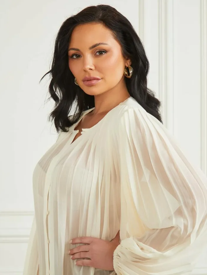 Women Georgia Pleated Blouse Sandy Shore Marciano Tops And Sweaters Women Georgia Pleated Blouse Sandy Shore Marciano Tops And Sweaters