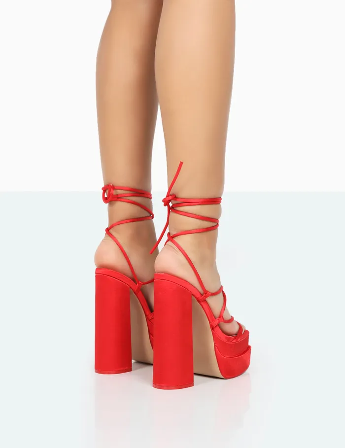 Women Glow Girl Red Lace Up Platform High Heels Red Public Desire Wedding