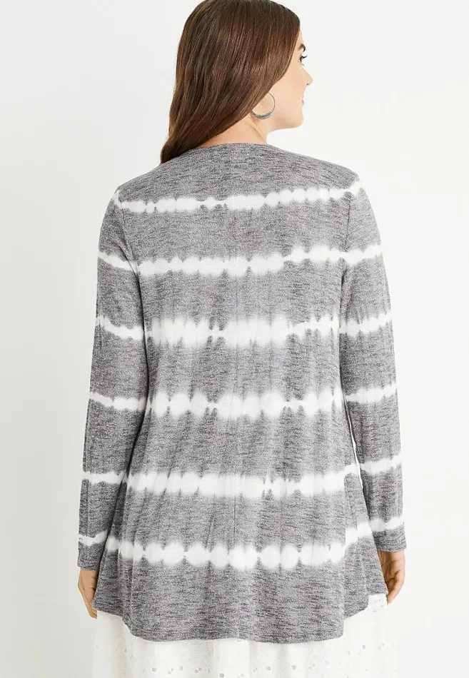 Women Gray Tie Dye Striped Cardigan Maurices Tops