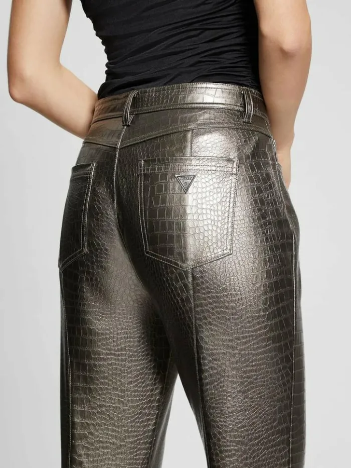 Women GUESS Bottoms Ambra Metallic FauxLeather Pants Antique Metal