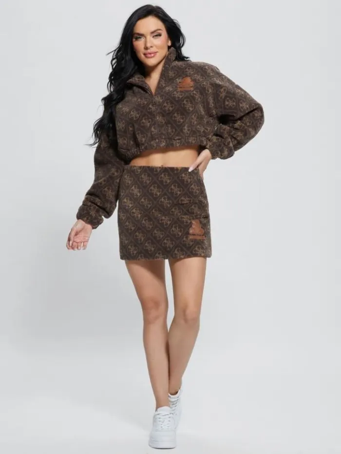 Women GUESS Bottoms Bunny Patch Sherpa Fleece Mini Skirt 4g Macro Dark Brown Women GUESS Bottoms Bunny Patch Sherpa Fleece Mini Skirt 4g Macro Dark Brown