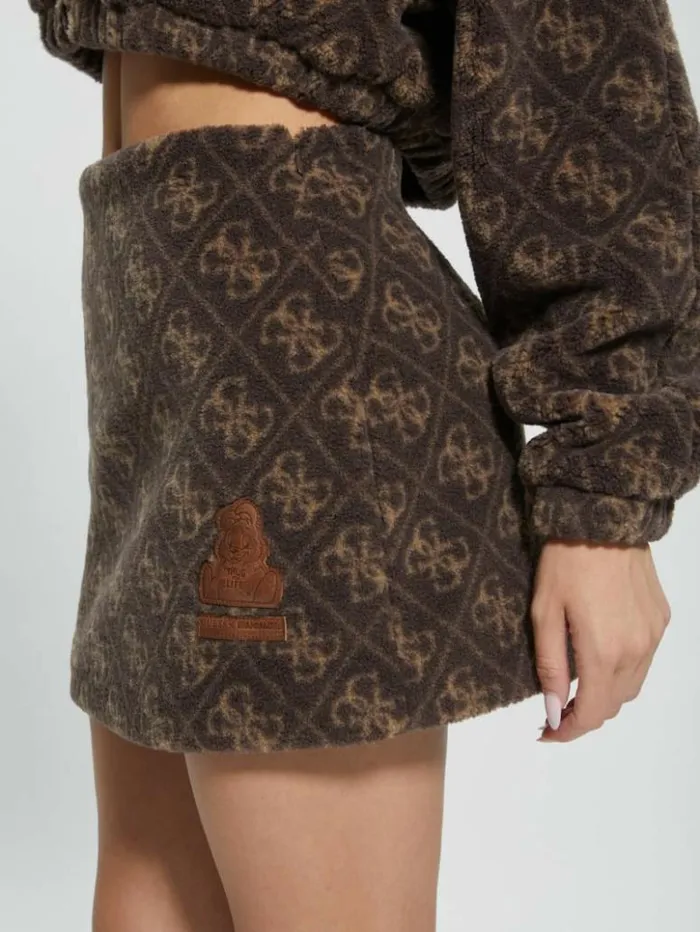 Women GUESS Bottoms Bunny Patch Sherpa Fleece Mini Skirt 4g Macro Dark Brown Women GUESS Bottoms Bunny Patch Sherpa Fleece Mini Skirt 4g Macro Dark Brown