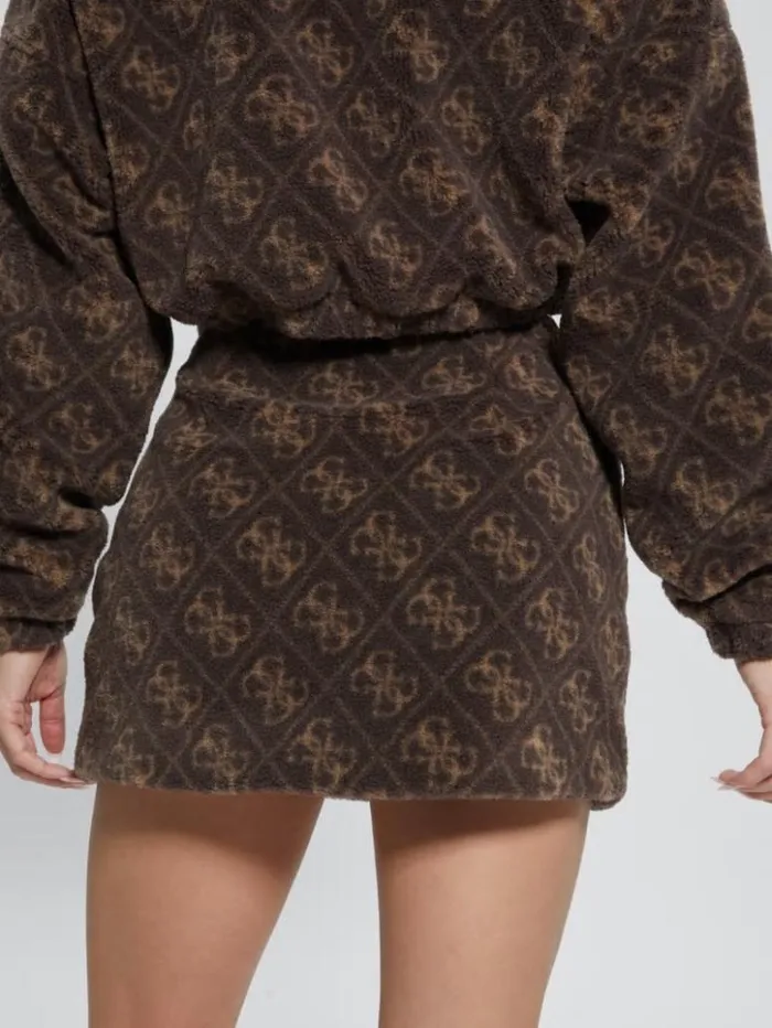 Women GUESS Bottoms Bunny Patch Sherpa Fleece Mini Skirt 4g Macro Dark Brown Women GUESS Bottoms Bunny Patch Sherpa Fleece Mini Skirt 4g Macro Dark Brown