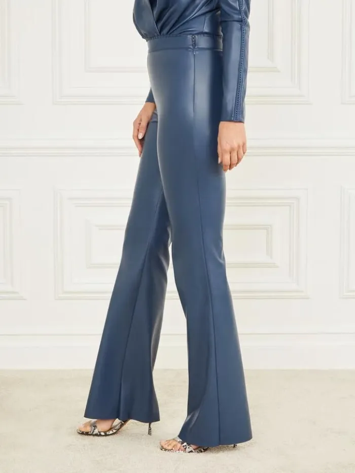 Women GUESS Bottoms Hype FauxLeather Flared Pant Dark Denim
