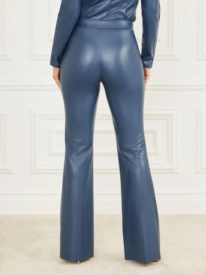 Women GUESS Bottoms Hype FauxLeather Flared Pant Dark Denim