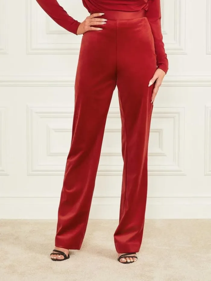 Women GUESS Bottoms Lilli Velvet Pant Lacquer Red A503