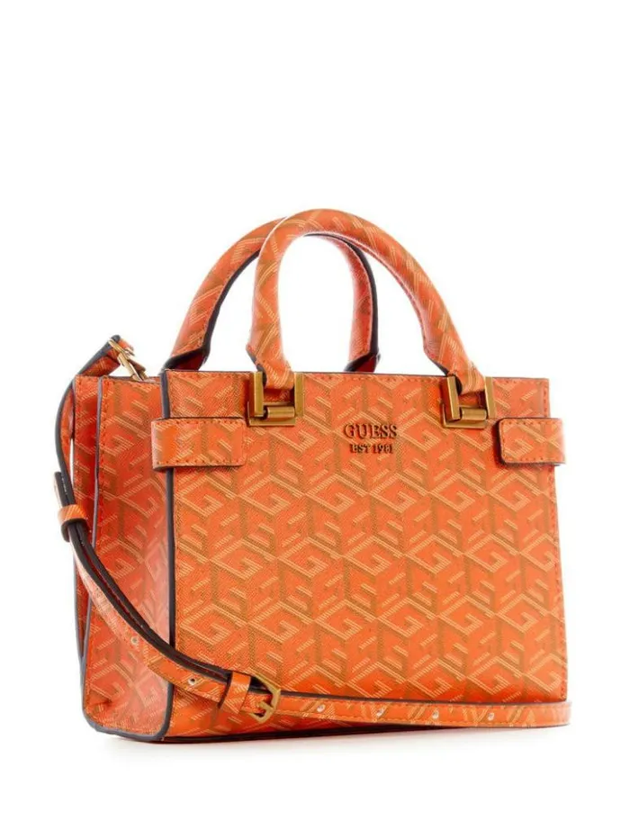Women GUESS Handbags Atene Mini Satchel Orange Logo