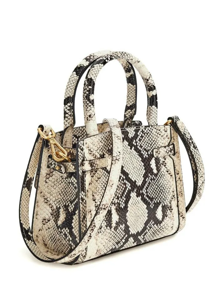 Women GUESS Handbags Cristina Small Leather Satchel White Patent