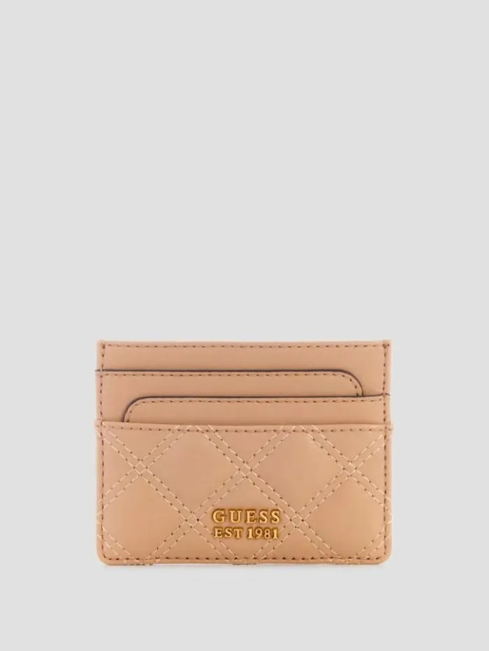Women GUESS Handbags Giully Quilted Card Holder Beige