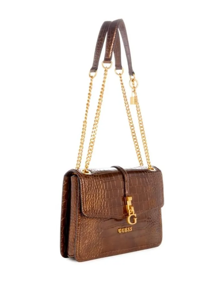 Women GUESS Handbags James Convertible Crossbody Flap Bag Bronze