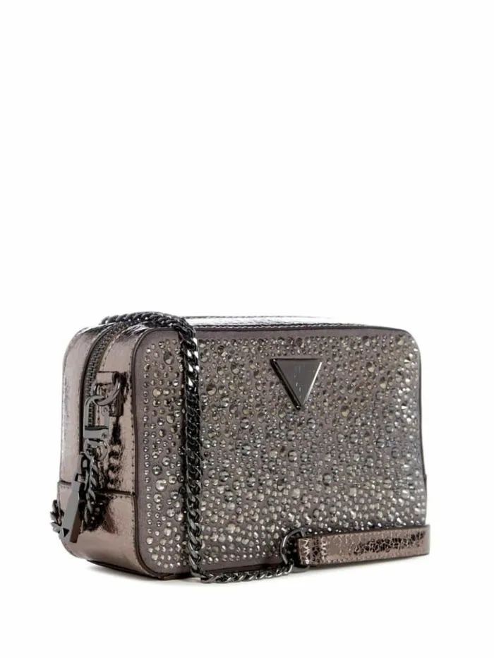 Women GUESS Handbags Lua Rhinestone Mini Crossbody Pewter