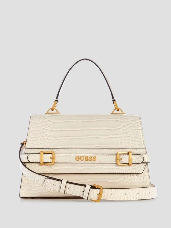 Women GUESS Handbags Sestri CrocodileEmbossed Crossbody White