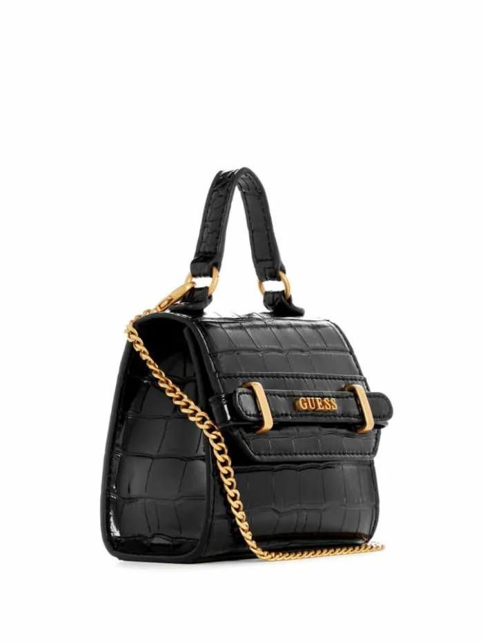Women GUESS Handbags Sestri CrocodileEmbossed Mini Crossbody Black