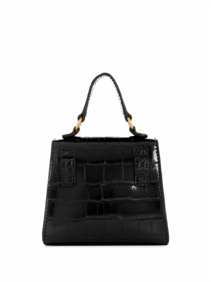 Women GUESS Handbags Sestri CrocodileEmbossed Mini Crossbody Black