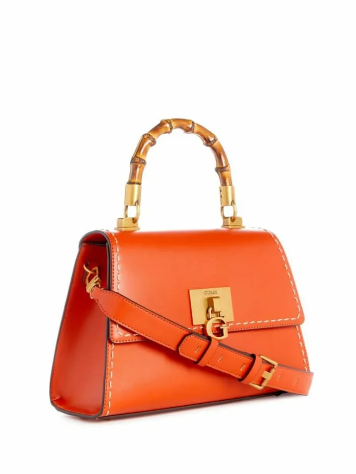 Women GUESS Handbags Stephi Bamboo Handle Mini Satchel Orange
