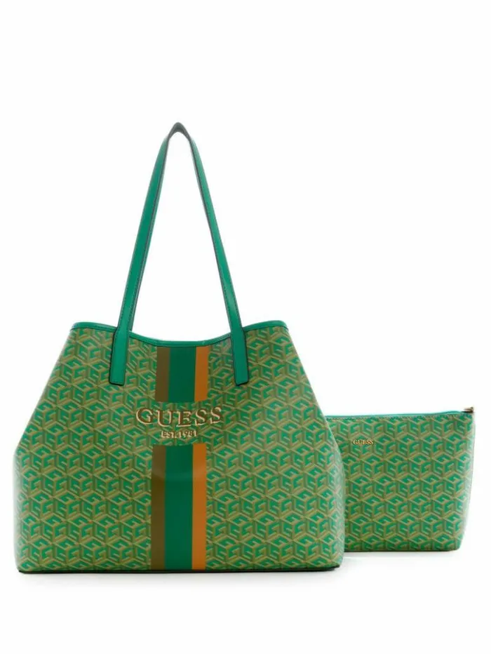 Women GUESS Handbags Vikky Large Tote Forest Logo