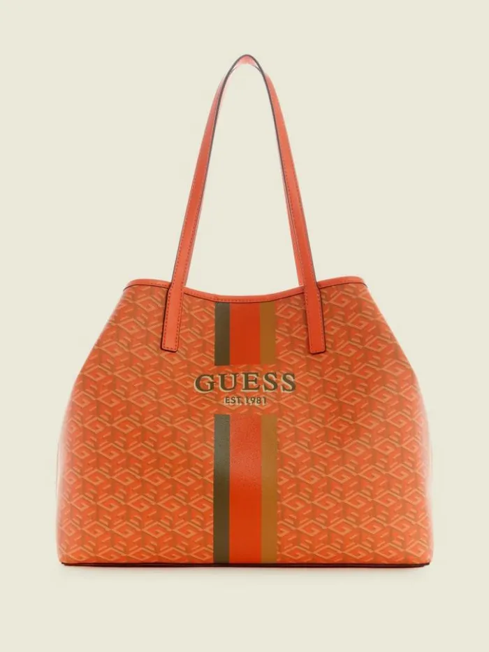Women GUESS Handbags Vikky Large Tote Orange Logo