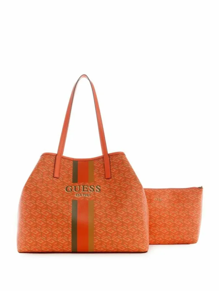 Women GUESS Handbags Vikky Large Tote Orange Logo
