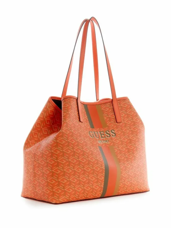 Women GUESS Handbags Vikky Large Tote Orange Logo