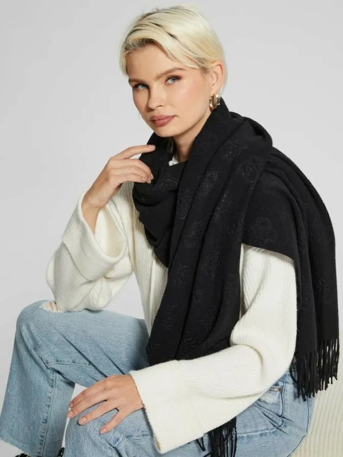 Women GUESS Hats and Scarves James Peony Monogram Scarf Black