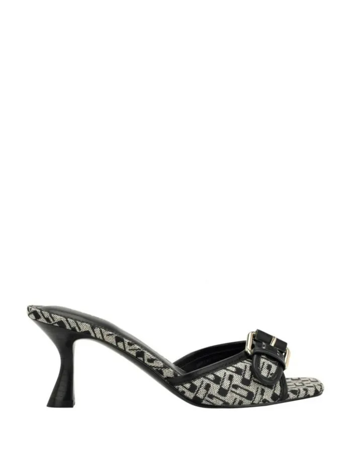 Women GUESS Heels Dista Buckled Logo Kitten Heels Black 001