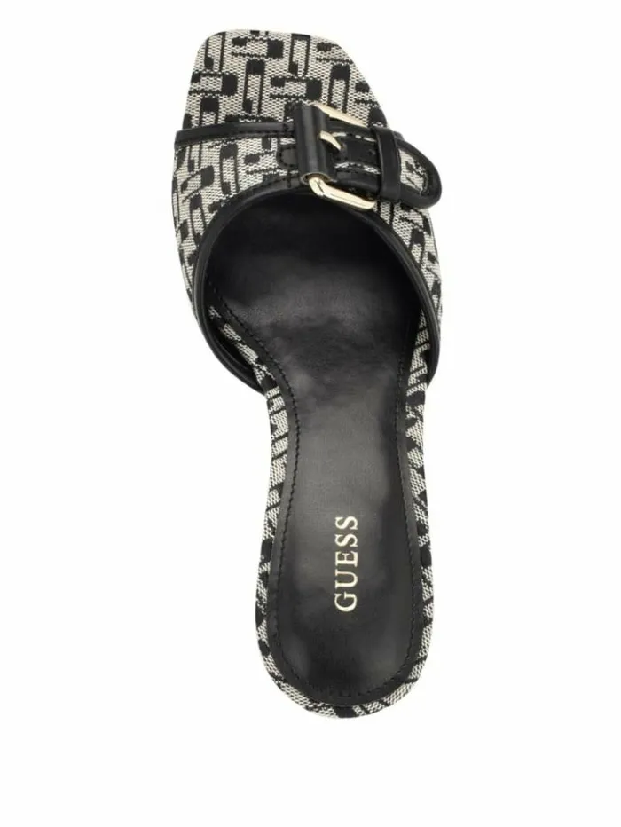 Women GUESS Heels Dista Buckled Logo Kitten Heels Black 001