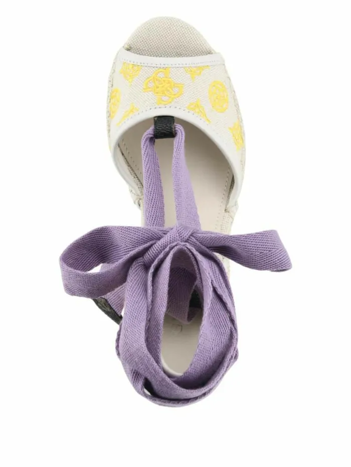 Women GUESS Heels Halona Tie Espadrille Wedges Light Natural