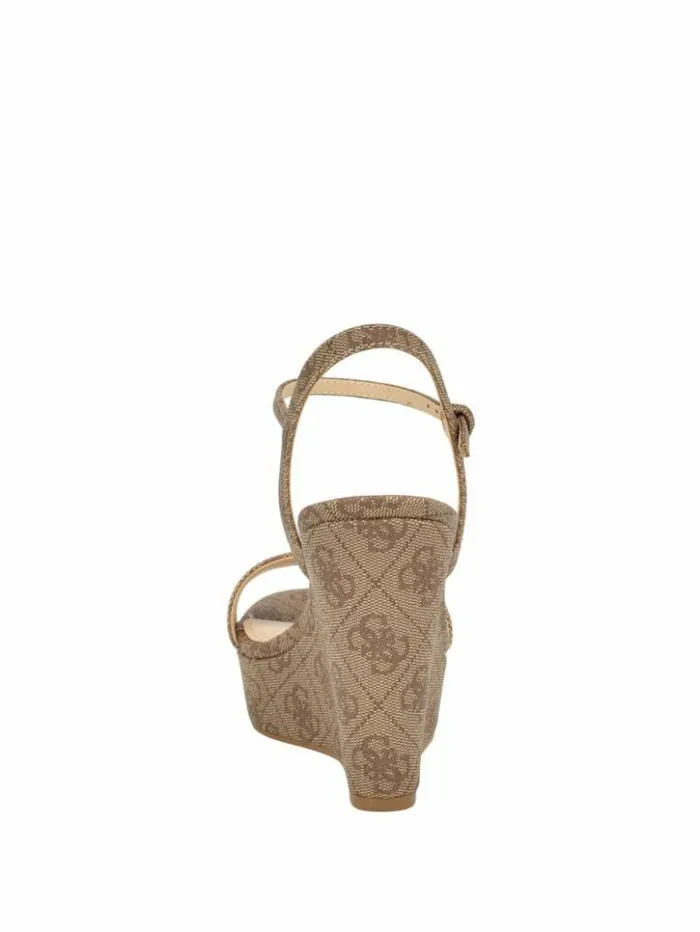 Women GUESS Heels Himifa Shimmer Metallic G Wedge Sandals Medium Brown