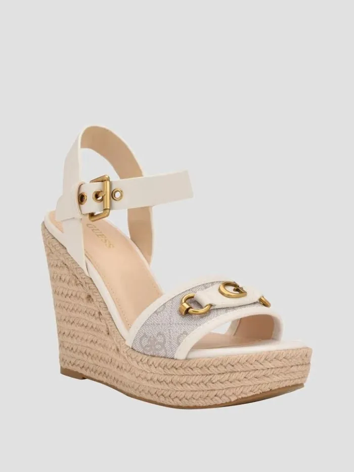 Women GUESS Heels Hisley Wedge Sandals Ivory 150
