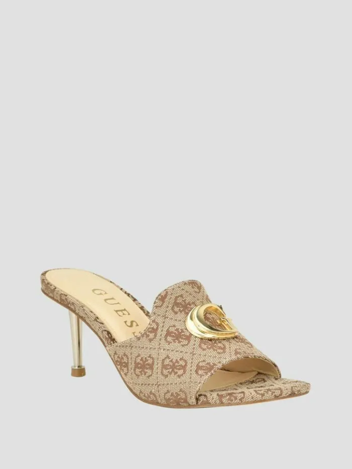 Women GUESS Heels Snapps Quattro G Kitten Mules Medium Brown
