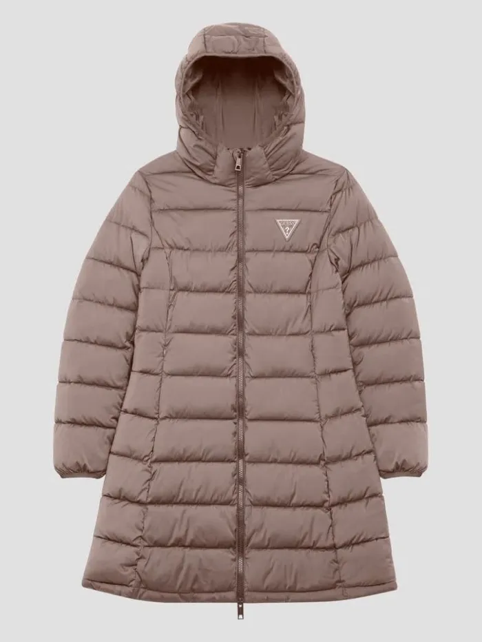 Women GUESS Jackets and Coats Aleta Long Puffer Jacket Soft Mink