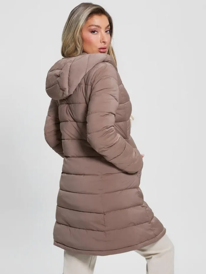 Women GUESS Jackets and Coats Aleta Long Puffer Jacket Soft Mink