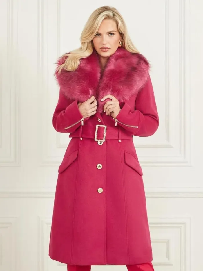 Women GUESS Jackets and Coats Alice WoolBlend Coat Viva Pink