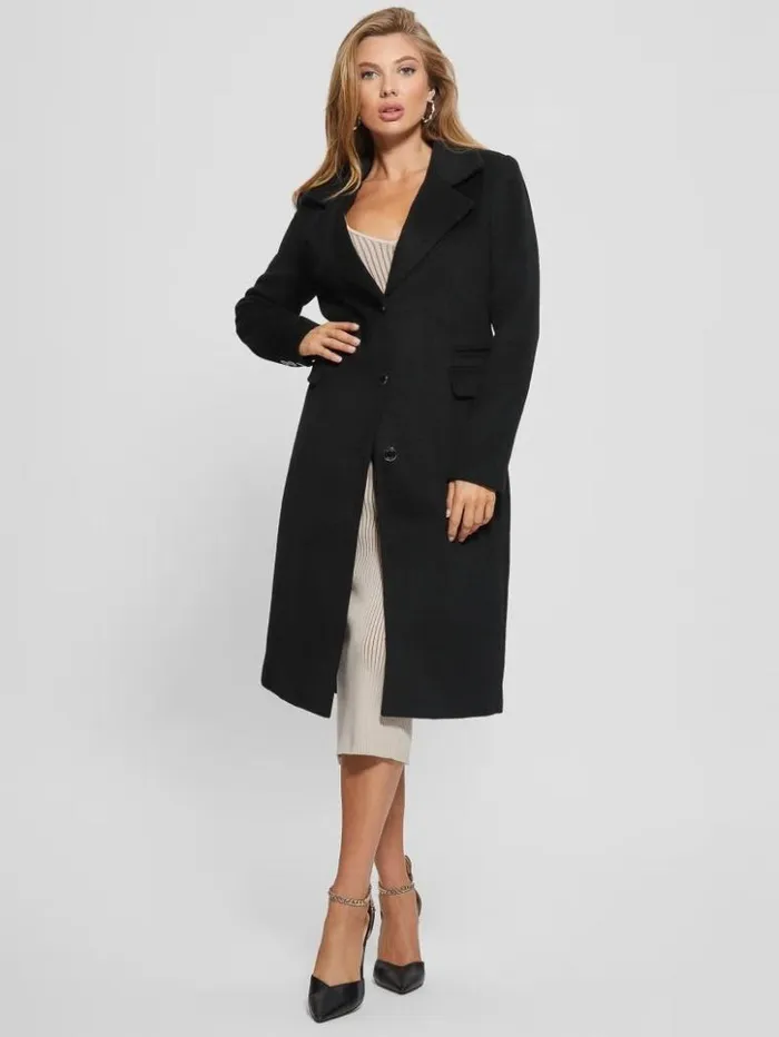 Women GUESS Jackets and Coats Eco Laurence FauxFur Midi Coat Black