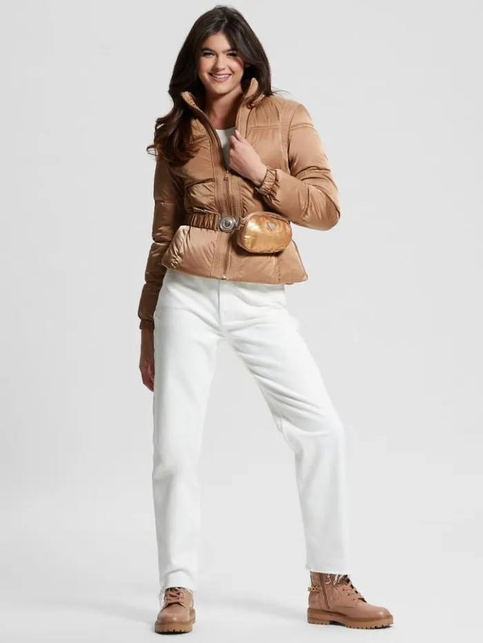 Women GUESS Jackets and Coats Eco Lucia Belt Bag Puffer Jacket Wet Sand Multi Women GUESS Jackets and Coats Eco Lucia Belt Bag Puffer Jacket Wet Sand Multi