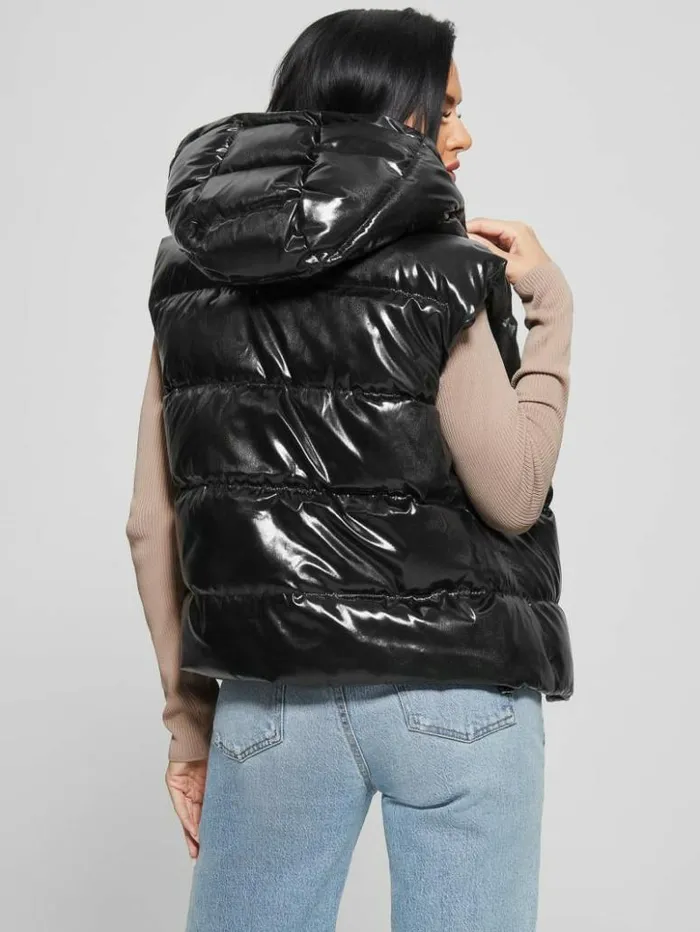 Women GUESS Jackets and Coats Eco Noemi Quilted Vest Jet Black Multi