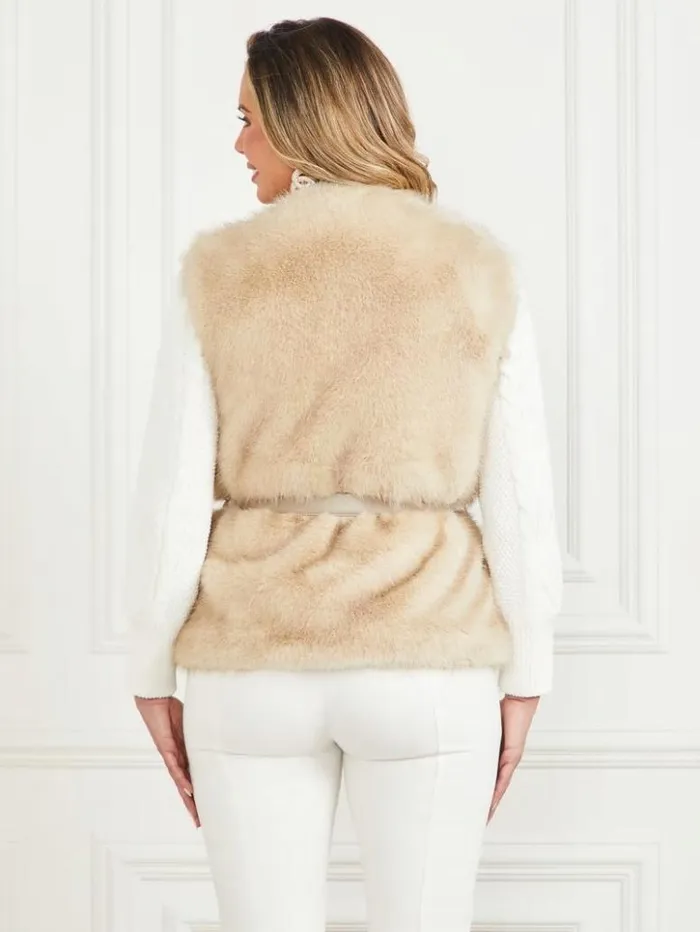 Women GUESS Jackets and Coats Honey FauxFur Vest Fawn Taupe