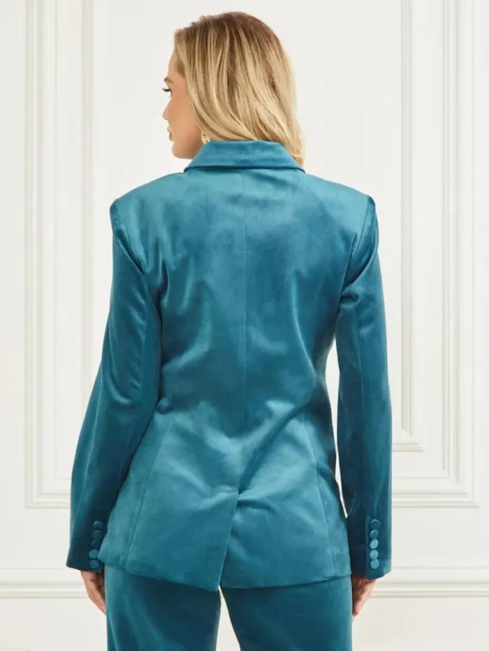 Women GUESS Jackets and Coats Lilli Velvet Blazer Blue Opal