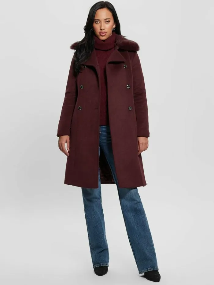 Women GUESS Jackets and Coats Patrice WoolBlend Belted Coat Mystic Wine