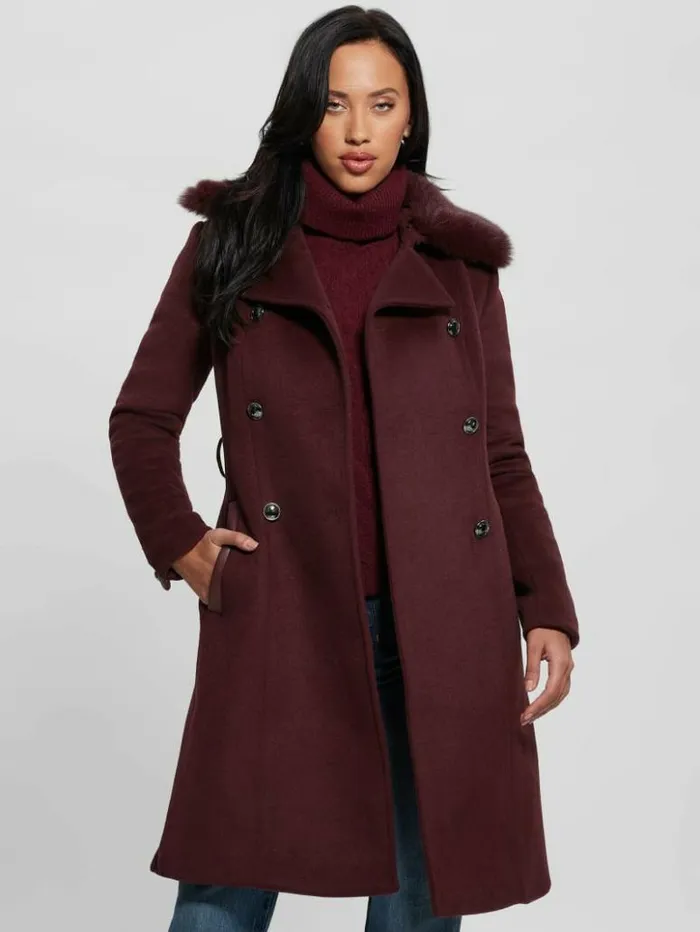Women GUESS Jackets and Coats Patrice WoolBlend Belted Coat Mystic Wine