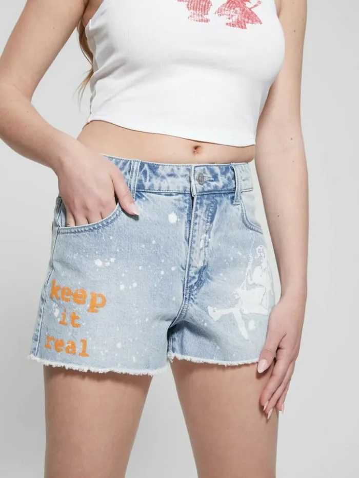 Women GUESS Jeans and Denim Graphic Splatter Denim Mom Shorts Artist Splash