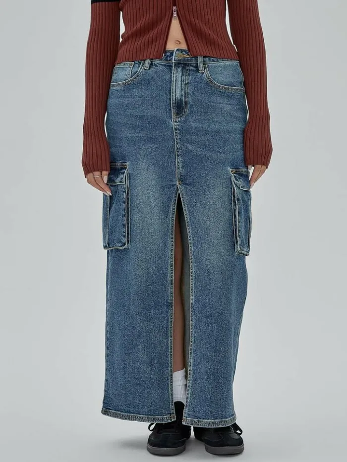 Women GUESS Jeans and Denim GUESS Originals Denim Cargo Skirt Go Fez Medium Wash