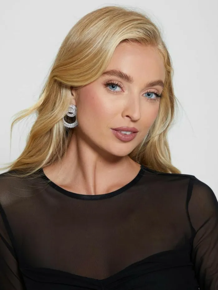 Women GUESS Jewelry SilverTone Oversized Statement Earrings Silver