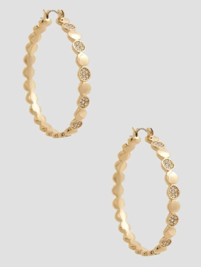 Women GUESS Jewelry Statement Stones Hoop Earrings Gold