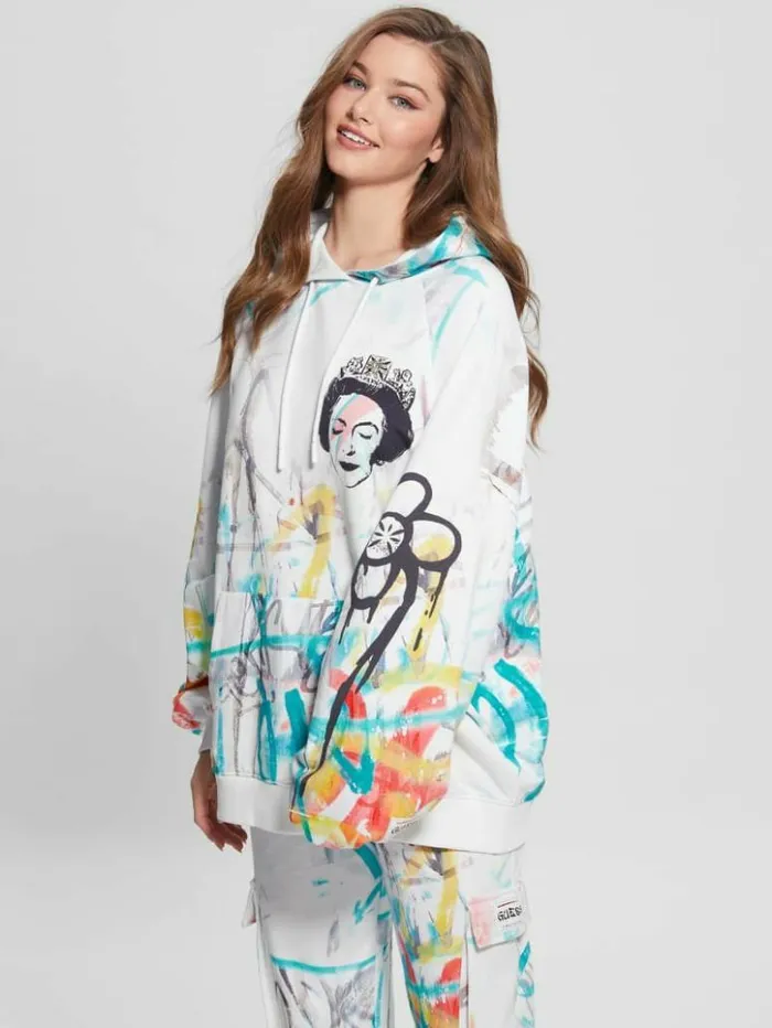 Women GUESS Sweaters and Knits Queen Graphic Hoodie Street Art Print