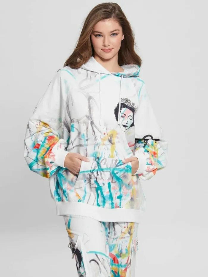 Women GUESS Sweaters and Knits Queen Graphic Hoodie Street Art Print