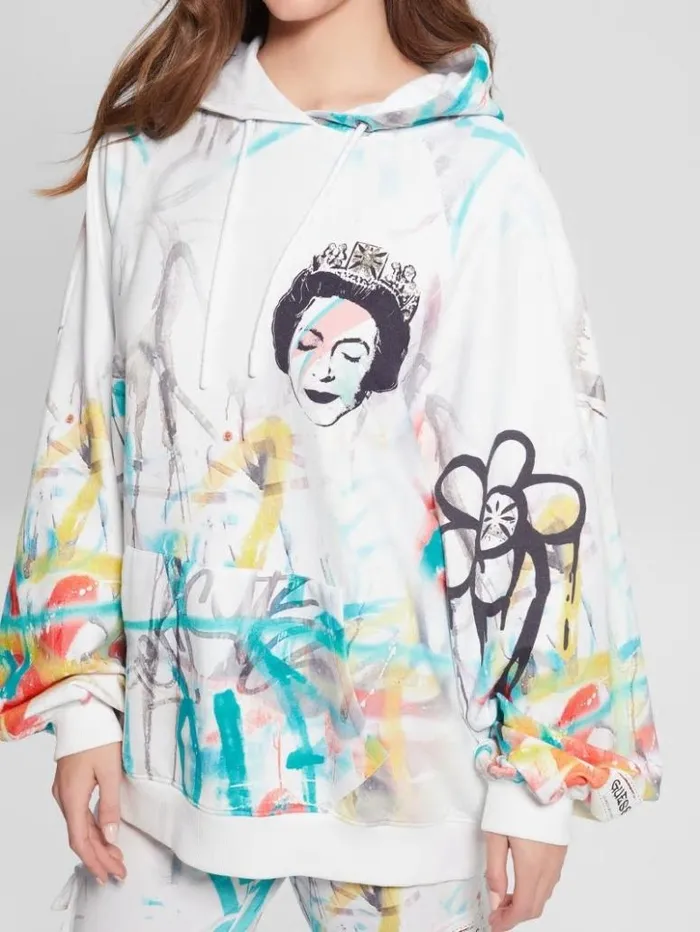 Women GUESS Sweaters and Knits Queen Graphic Hoodie Street Art Print