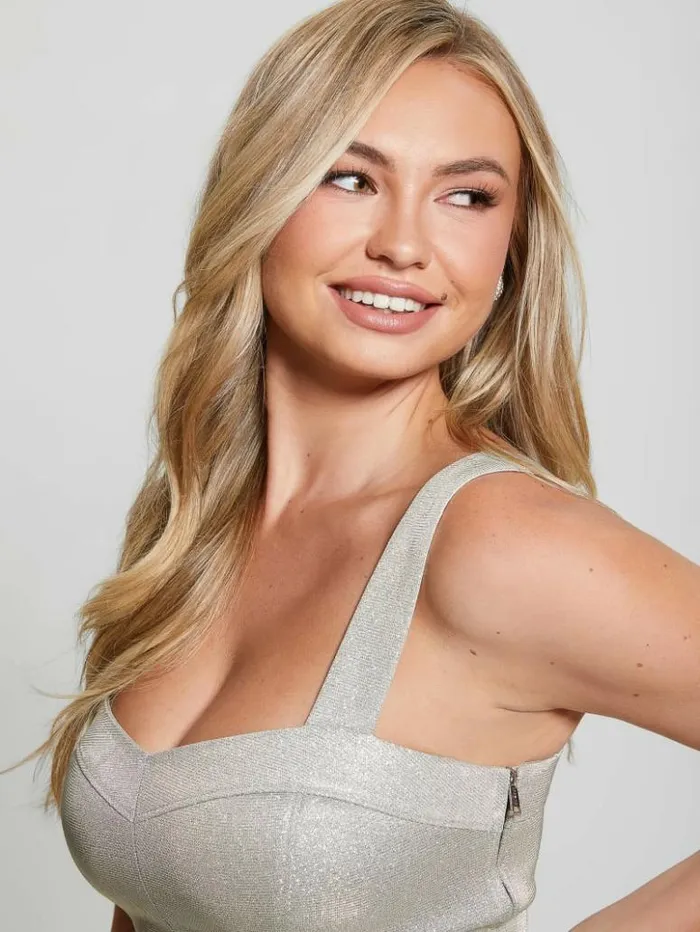 Women GUESS Tops Bianca Shimmering Top Champagne